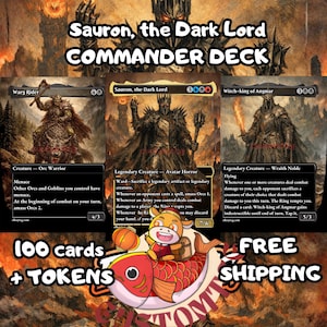 Mazzo Commander personalizzato Sauron, il Signore Oscuro — Accumula Orchi e Tentazione dell'Anello / Grixis / Mazzo proxy con illustrazioni fantasy