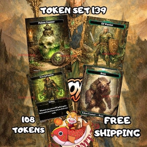 Conjunto de fichas 139 - 108 fichas personalizadas de MTG - Contador de veneno, Guerrero elfo, Emblema de Tyvar Kell y Bestia