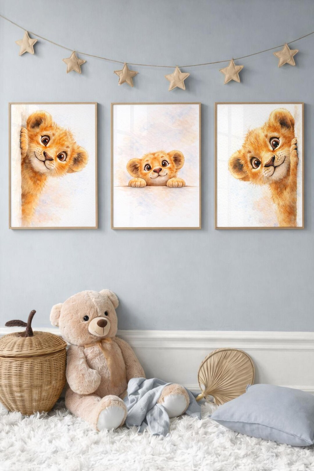 Cub Prints Set of 3 Lion Cub Nursery Prints, Safari Jungle Animal Peek a Boo Wall ...