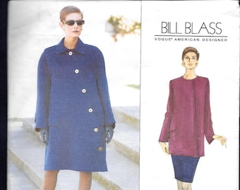 Retro 90's Vogue 1659 Misses' Coat, & Tunic, W/ Asymmetrical Front Closure And Pencil Skirt, By Designer Bill Blass, Sizes 14,16,18, UNCUT