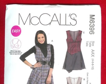 McCall's 6396 Jumper With Deep V Neck, and Asymmetrical Hemline Variations, Sizes 4-10, UNCUT