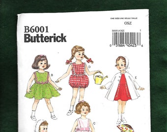Butterick 6001 Reproduction of a RETRO 1956 Vintage Doll Clothes Pattern For An 18 Inch Doll, One Size, UNCUT