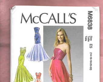 McCall's 6838 Misses' Fitted Wiggle Dress With A Waterfall Hemline Option Or Full Skirt At The Knee, Sizes 14 To 22, UNCUT/NEW