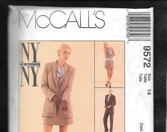 Fab 90's McCall's 9572 Misses' 4 Piece Ensemble, Below Hip Jacket, Mini Skirt, Pants, And Top With Loose Neck, Size 14, UNCUT