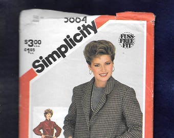 Retro 80's Retro Simplicity 5664 Misses' Blazer Jacket With Collar Variations, Patch Pockets, Cuffed Or No Cuff Sleeves, Size 14, UNCUT