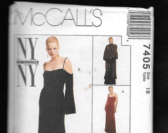 Fab 90's McCall's 7405 Misses' Formal Coats, And Evening Length Princess Seamed Gown, W/ Bare Shoulders, & Long Sleeves, Size 18 UNCUT
