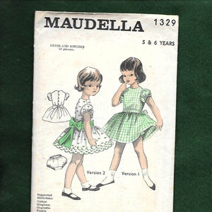 Maudella 1329 Little Girl&#39;s Dresses W/ Panties To Match Gathered Full Skirt, Puffed Sleeves, Size 26&quot; Chest For Age 5-6 Yrs, Cut Read Detail