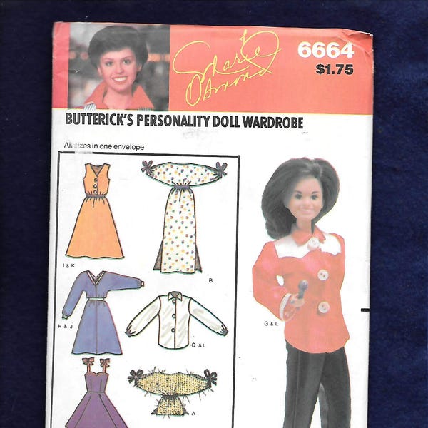 Retro 80's Butterick 6664 Marie Osmond Doll Wardrobe,  Doll Clothing Pattern For 11 1/2 Inch Doll Such As Barbie, Or Marie UNCUT