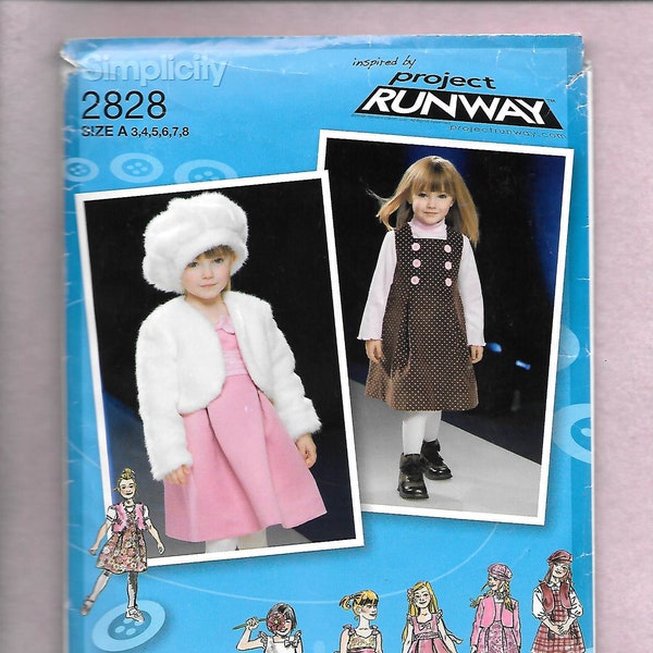 Simplicity 2828 Project Runway Robe ou pull, veste boléro et chapeau pour petite fille, tailles 3-8, non coupé