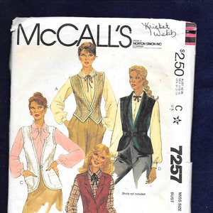 May include: McCall's sewing pattern featuring illustrations of vests and blouses. The pattern includes multiple styles, with a focus on tailored vests and collared shirts. The text on the pattern reads "MADE-FOR-YOU" and "PATTERN/PATRON".