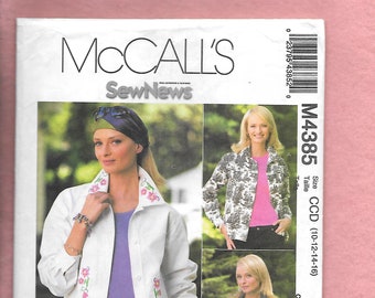 McCall's 4385 Misses' Jean Jacket, With Button Front, Optional Flap Breast Pocket Detail, Cuffed Sleeves, Sizes 10-12-14-16, UNCUT