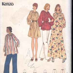 Butterick 3340 Designer Kenzo, Misses' Loose Fitting Caftan, Dress, Tunic with Long Sleeves, and Hood, & Wide Legged Pants Size 12-14, UNCUT