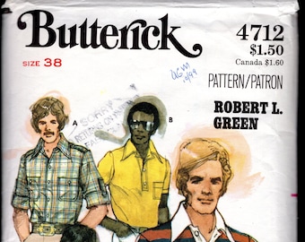 Butterick 4712 Men's Sport Shirts By Designer Robert L. Green, Rugby, Polo, & Button Front Safari Shirts, Size 38, CUT, Read Details