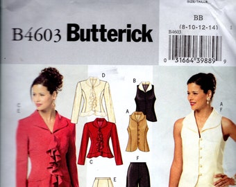 Butterick 4603 Misses' Long Flowing Skirt, Wide Legged Pants, Long or No Sleeved Princess Seamed Button Front Top, Sizes 8-14, UNCUT