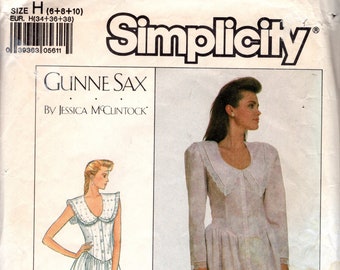 Simplicity 8671 Retro 80's Gunne Sax By Jessica McClintock Misses' Semi-Fitted Dress with Sailor Collar, Size 6-8-10, UNCUT Read Details