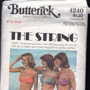 Butterick 4240 &quot;THE STRING&quot; Bikini with Three Styles of Tops, Sizes 6-16, CUT, Read Details