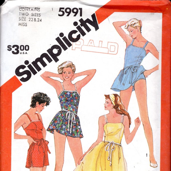 Simplicity 5991 Retro 80's Misses' Skirted Swimsuits, and Sundress with Fitted Bodice, Sew in Bra, and Shoulder Straps, Size 22-24, UNCUT
