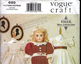 Fab 90's Vogue 695 Designer Teresa Layman's Heirloom Doll Clothes, with Threee Victorian Dresses To Sew for Your 18 Inch Doll, UNCUT