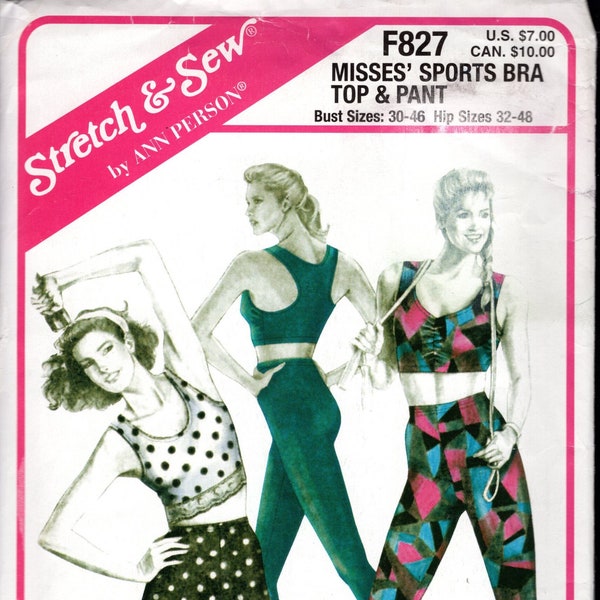 Stretch & Sew F827 Fab 90's Misses' Sports Bra Top and Mid-Calf Pants/Leggings, a Great Workout Outfit, Bust Sizes 30-46" , UNCUT