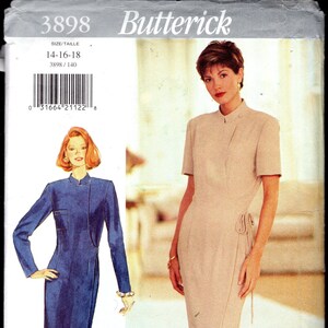 Butterick 3898 Fab 90&#39;s Misses&#39; Loose Fitting, Tapered, Wrap Dress, with Long or Short Sleeves, and Collar, Sizes 14-16-18, UNCUT