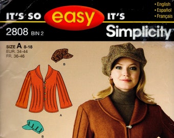 Simplicity 2808 Misses' Fashion Extender Jacket, &  Retro style Hat Sizes 8 to 18 UNCUT