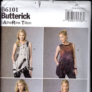 Butterick 6101 Misses&#39; Tunic Pullover Tops, with Long or No Sleeves, Neckbanding, and Asymmetrical Hemline, Sizes 16-26, UNCUT