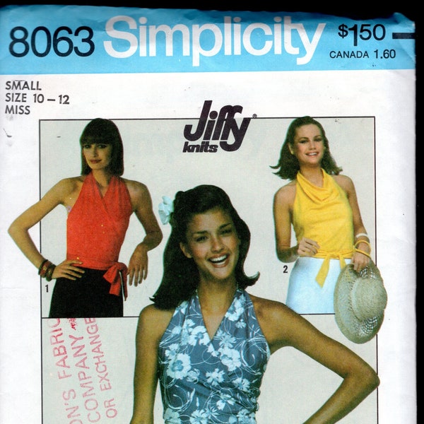 Boho 70's Simplicity 8063 Misses' Front Wrap Halter Tops with Two Styles to Choose From, Size Small (10-12), UNCUT