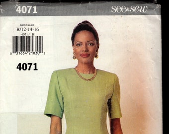 Butterick 4071 Misses'  Fitted, Straight Dress with Princess Seams, and Side Front Buttons, Sizes12-14-16, UNCUT