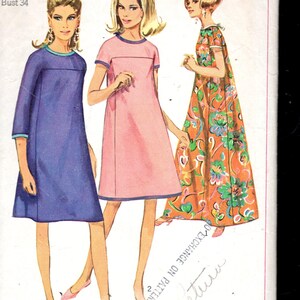 Simplicity 6749 Misses' Caftan Hostess or Street Length Dress, has Kimono Sleeves, and Yoke, Size 14, Bust 34, CUT, Read Details