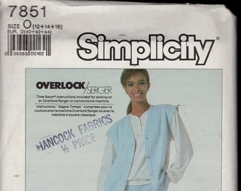 Retro 80's Simplicity 7851 Misses' Sportswear Outfits, Knit Fabric Top, Vest, And Long Pants, Or Shorts, Sizes 12-16, UNCUT