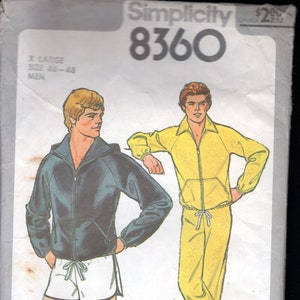 Vintage 70's Simplicity Men's Sports Jogging Sweatpants, Sweatshirt, Jacket Shorts, Hoodie, Size 46-48, UNCUT