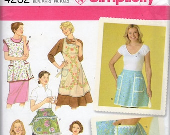 Simplicity 4282 Misses' Aprons, A Choice Of Half Aprons, Full Cover, Or Bib Aprons, Sizes Small, Medium, Large, Bust (32.5-42"), UNCUT