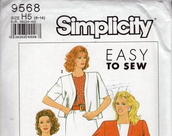 Vintage 90's Simplicity 9568 Misses' Cardigan Style Topper With Long Or Short Sleeves, Coat, Hip, Or Short Length, Sizes 6-14, UNCUT