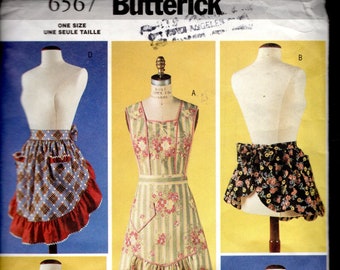 Butterick 6567 Misses' Retro Inspired Aprons,  Sizes Small, Medium, Large, Extra Large, UNCUT