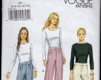 Vogue 9032 Misses' Wide Legged Pants w/Fly Front, Side Pockets, Flat or Pleated Front, Cropped or Long, Sizes 6-14, UNCUT