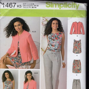 Simplicity 1467 Kavaj, topp, kjol och byxor för fröknar, storlekar 8-16, oklippta