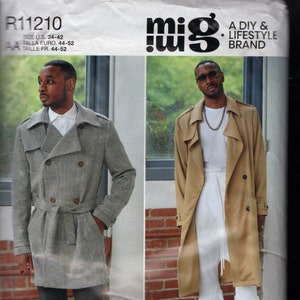 Simplicity 11210 Herr Dubbelknäppt Trenchcoat eller Bilkappa med Epåletter, Stor Krage och Slag, Storlekar 34-42, Oklippt