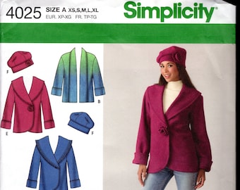 Simplicity 4025 Misses' Wardrobe Extender Fashion Jacket, with a Beret Cap, Sizes 6-24, UNCUT