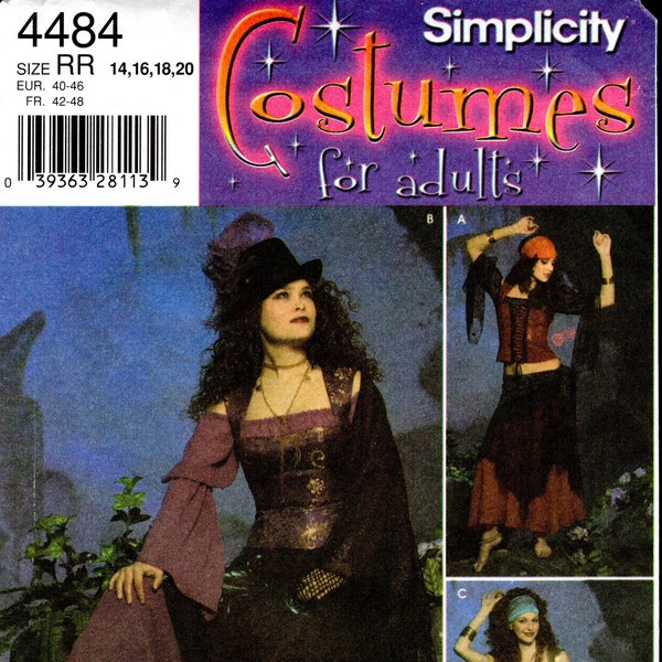 Simplicity 4484 Misses' Belly Dancer, Gypsy, Mad Hatter, Fortune Teller, Genie Costumes, Sizes 14-16-18-20, UNCUT