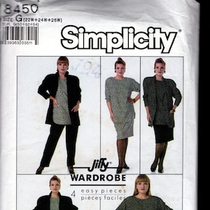 Simplicity 8450 Women&#39;s Retro 80&#39;s Pullover Tunic Top, Pull-On Pants, Straight Skirt & Loose Fitting Unlined Jacket, Sizes 22W-26W, UNCUT