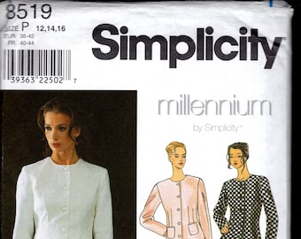Millennium Simplicity 8519 Misses' Jewel Neck, Fitted Jacket and Short Skirt with Scalloped Hem, Pant, & Long Skirt Sizes 12-16, UNCUT