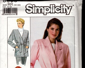 Retro 80's Simplicity 8803 Easy to Sew Misses' Unlined Jackets with Self Belt, Notched, Shawl, or No Collar, Sizes,14-16-18-20, UNCUT