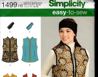 Simplicity 1499 Misses' Princess Seamed Zipper Up Outdoor Vest with Stand Up or Notched Collar, Sizes 6-14, UNCUT