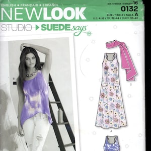New Look 0132 Misses&#39; Long Summer Dress or Tunic Top, with a Racer Back, and a Scarf, Sizes 4-16, UNCUT