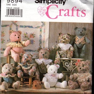May include: A sewing pattern for making teddy bears. The pattern includes instructions for making six different bears, each with a unique design and fabric. The pattern is from Simplicity Crafts magazine.