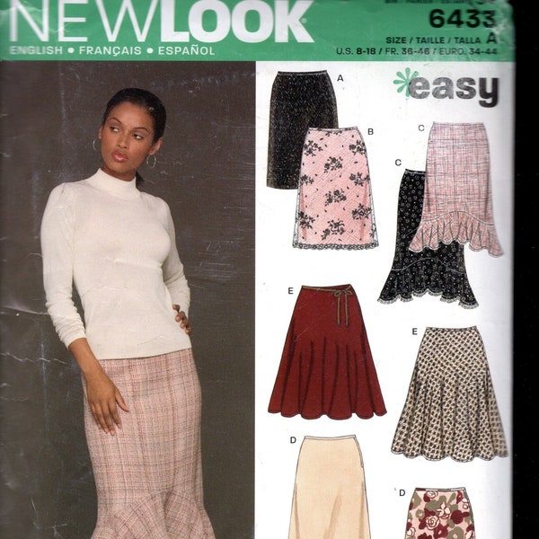 New Look 6433 Misses' Set of Easy To Sew Skirts with Overlay, Shaped Ruffle, Flared, or Midi Options, Sizes 8-18, UNCUT