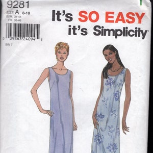 Simplicity 9281 Misses&#39; Simple Classic Sleeveless Ankle Length Chemise Dress with Optional Sheer Fabric Overlay, Sizes 8-18, UNCUT