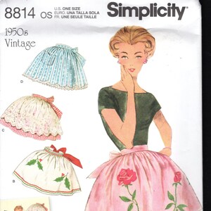 Simplicity 8814 Vintage 50-tals nytryck Misses' rynkade förkläden med kantalternativ, en storlek, oklippta