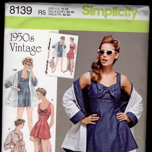 Vintage 50's Reprint Simplicity 8139 Misses' Beach Wear, Swimsuit, Swim Dress, And Cover Up Jacket, Sizes 14-16-18-20-22, UNCUT/NEW