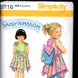 May include: A sewing pattern for a girl's dress and pants with a butterfly theme. The pattern is called "Daisy Kingdom" and is Simplicity pattern number 2716. The pattern includes sizes 3-8.